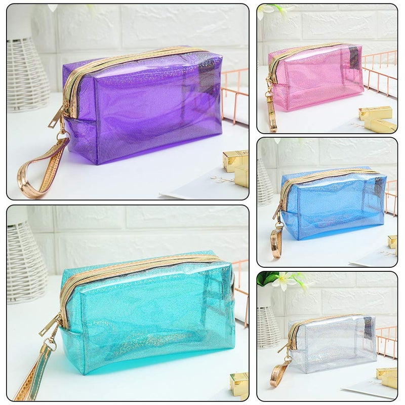 Meetory 5 Pack Waterproof Cosmetic Bag Portable Translucent Makeup Bag Zippered Travel Toiletry Pouch for Vacation, Bathroom, Organizing - Image 4
